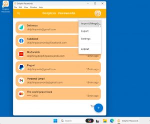 Select Import (Sync) in Dolphin Passwords Windows