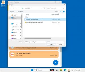 Select file in Dolphin Passwords Windows